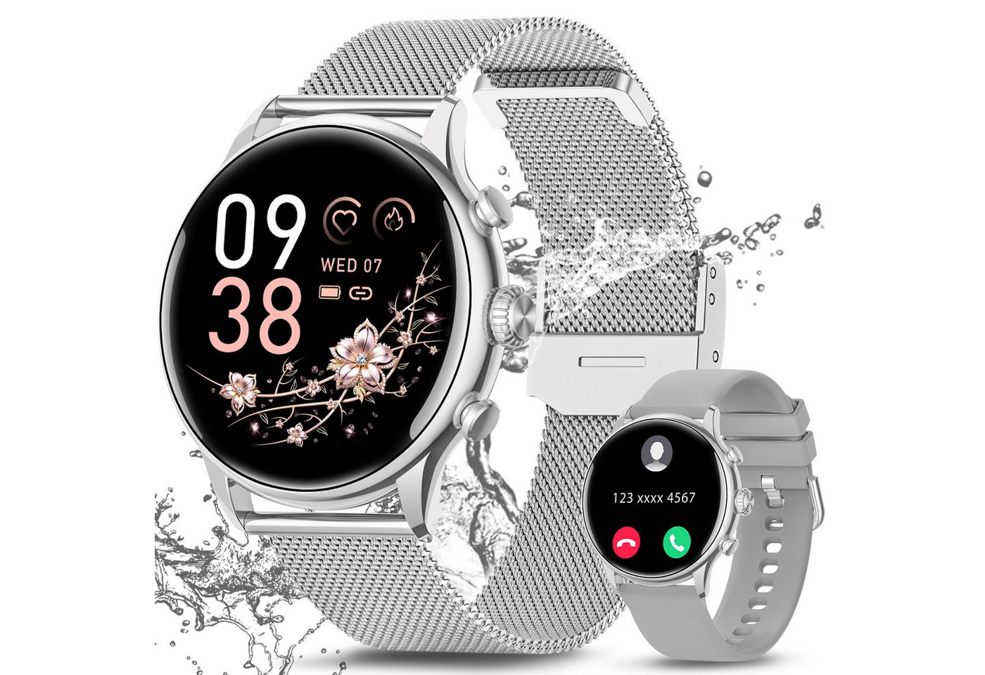 BANLVS 2025 Smartwatch Damen mit Anruffunktion, 1,43" AMOLED Display Smartwatch (3.63 cm/1.43 Zoll), 107 Sportmodi, Herzfrequenz, Blutdruck, SpO2, Schlafanalyse, 107 Sportmodi, IP68 von BANLVS