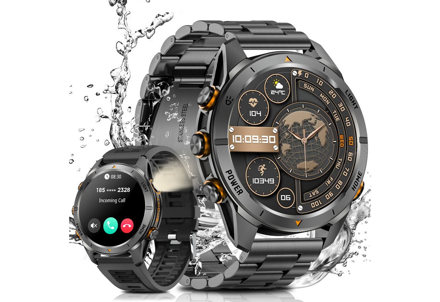 BANLVS 2025 Smartwatch für Herren mit 1,46" AMOLED-Display 800mAh großer Akku Smartwatch (4.7 cm/1,46 Zoll, HD Voll Touchscreen) Geschenke für Männer, IP68 Wasserdicht Fitnessuhr, 800mAh groBer Akku Sportuhr, Herzfrequenz-/Blutdruck-/SpO2-/Schlafüberwachung für Android und iOS von BANLVS