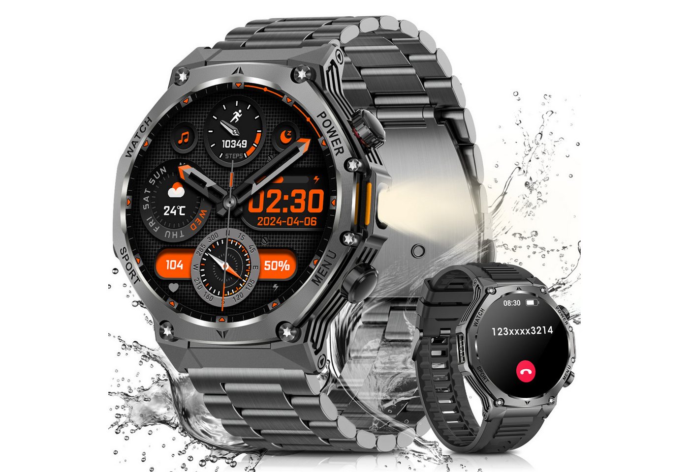 BANLVS 2025 für Herren in Militärqualität mit 1,8" AMOLED-Display, 1000mAh Smartwatch, Bluetooth Anruf, Herzfrequenz, Blutdruck, 100+ Sportmodi, Android/iOS BANLVS 2025 für Herren in Militärqualität mit 1,8" AMOLED-Display, 1000mAh Smartwatch, Bluetooth Anruf, Herzfrequenz, Blutdruck, 100+ Sportmodi, Android/iOS von BANLVS