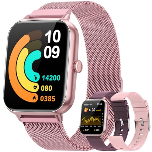 BANLVS 𝐁𝐥𝐮𝐭𝐳𝐮𝐜𝐤𝐞𝐫-Smartwatch Damen 𝐁𝐥𝐮𝐭𝐳𝐮𝐜𝐤𝐞𝐫𝐦𝐞𝐬𝐬𝐮𝐧𝐠 mit Telefonfunktion,1.83" HD Smartwatch mit Herzfrequenz SpO2 IP68 Fitness Tracker für iOS Android Rosa von BANLVS