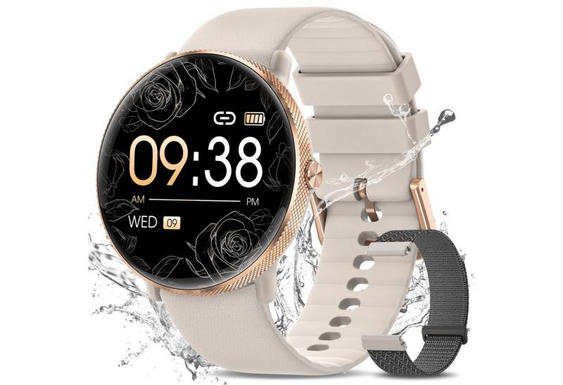 BANLVS 2025 Neueste Smartwatch Damen Fitness Uhr mit Bluetooth-Anruf Smartwatch (3.63 cm/1.43 Zoll, AMOLED HD Voll Touchscreen) Perfektes Geschenk für Frauen, IP68 Wasserdicht für iOS Android, Fitnesstracker mit IP68/Herzfrequenz/SpO2/BlutdruckEchtzeitüberwachung von BANLVS