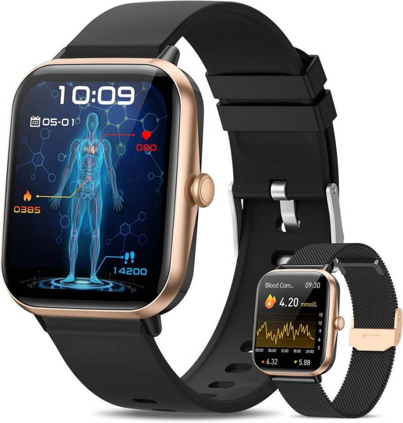 BANLVS Damen's Telefonfunktion IP68 wasserdicht Fitness Tracker Smartwatch (1,83 Zoll, Android/iOS), mit Herzfrequenz SpO2 Blutzuckermessung von BANLVS