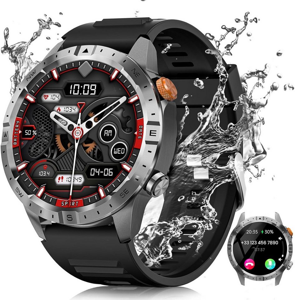 BANLVS Herren's Telefonfunktion IP68 Wasserdicht Fitness-Tracker Smartwatch (1,43 Zoll, Android/iOS), mit 70+ Sportmodi Herzfrequenz, SpO2 Schlafmonitor Vatertagsgeschenk von BANLVS