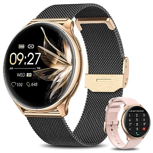 BANLVS Smartwatch Damen Telefonfunktion 1.32" Always-On-Display, IP68 Wasserdichter Armbanduhr mit Herzfrequenz/SpO2/Schlafmonitor/Menstruationszyklus Fitness Tracker für iOS Android Schwarz Roségold von BANLVS