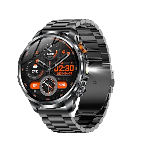BANLVS Smartwatch Herren Militär, 1,91”Zoll AMOLED Smartwatch mit 1000mAH Akku/5 ATM Wasserdicht/LED Taschenlampe/110+ Sportmodi/SpO2/Pulsmesser/Schlaf, Uhren Herren für Android iOS, Schwarz BANLVS Smartwatch Herren Militär, 1,91”Zoll AMOLED Smartwatch mit 1000mAH Akku/5 ATM Wasserdicht/LED Taschenlampe/110+ Sportmodi/SpO2/Pulsmesser/Schlaf, Uhren Herren für Android iOS, Schwarz von BANLVS