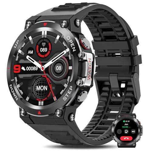 BANLVS Smartwatch Herren Militär, Smartwatch mit Bluetooth-Anrufen, 500 mAh, IP68 Wasserdicht, 120 Sportmodi, 24/7 Pulsmesser, SpO2 und Schlaf, Android iOS BANLVS Smartwatch Herren Militär, Smartwatch mit Bluetooth-Anrufen, 500 mAh, IP68 Wasserdicht, 120 Sportmodi, 24/7 Pulsmesser, SpO2 und Schlaf, Android iOS von BANLVS