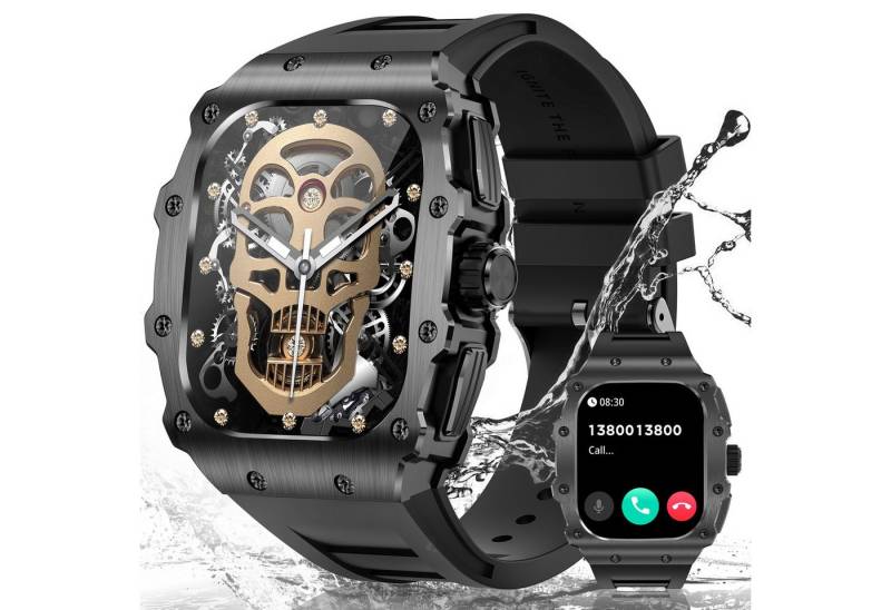 BANLVS Smartwatch Herren Militärische mit Telefonfunktion Fitnessuhr Smartwatch (4.9 cm/1.95 Zoll, HD AMOLED-Display) mit 400-mAh-Akku, IP68 wasserdicht sportuhr, Sportuhr mit Herzfrequenz-/SpO2-/Schlafüberwachungsfunktion von BANLVS