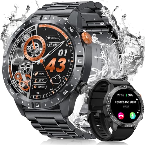 BANLVS Smartwatch Herren mit Telefonfunktion, 1,43" AMOLED Always-On Display, 70+ Sportmodi Armbanduhr mit Herzfrequenz, SpO2 Schlafmonitor, IP68 Wasserdicht Fitnessuhr Smart Watch Android iOS Schwarz von BANLVS