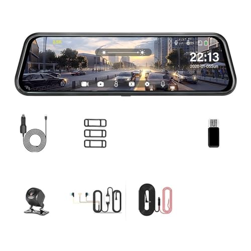 BANMW 10 zoll Spiegel 2.5K+1080P Auto DVR Stream Medien Super Nachtsicht Touchscreen Auto Kamera Dashcam Parkmodus Recorder(2.5K 6m Power Box,32G) von BANMW