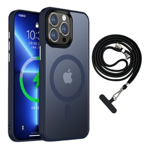 Apple iPhone 15 Pro Hülle für Mag Safe, 1 Lanyard inklusive, Anti-Fingerprint Cover, Silikon Schutzhülle, Military Grade Shockproof Shell, Blau phone case. von BANOCEM