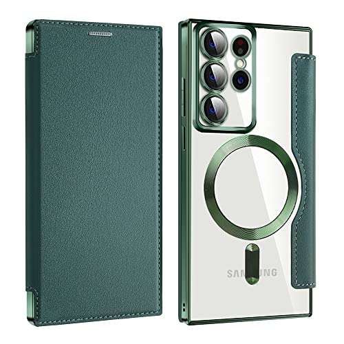 Geeignet für Samsung Galaxy S22 Ultra Handyhülle, unterstützt kabelloses Laden, Stoßschutz, Klapphülle, integrierte Objektivfolie, Bildschirmschutz und vollständiger Kameraschutz,Grün von BANOCEM