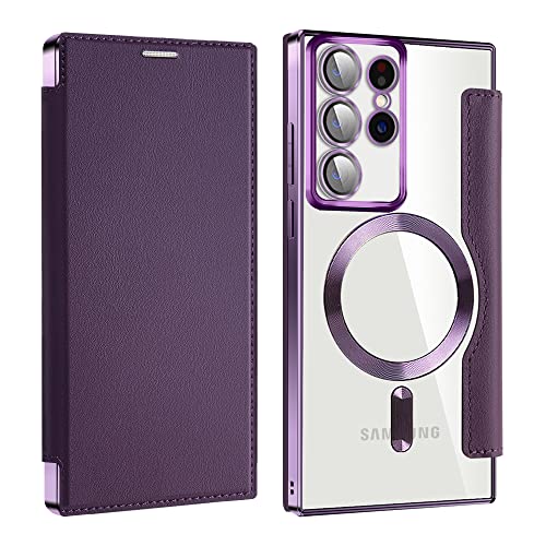 Geeignet für Samsung Galaxy S22 Ultra Handyhülle, unterstützt kabelloses Laden, Stoßschutz, Klapphülle, integrierte Objektivfolie, Bildschirmschutz und vollständiger Kameraschutz,Violett von BANOCEM