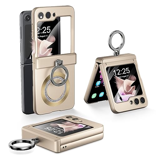 Hülle für Samsung Z Flip 5 Unterstützung magnetische drahtlose Aufladung Schutzhülle, kommt mit Fingerring Halter Etui, eingebauten vorderen Bildschirmschutz, fallfest und stoßfest, Gold Hülle für Samsung Z Flip 5 Unterstützung magnetische drahtlose Aufladung Schutzhülle, kommt mit Fingerring Halter Etui, eingebauten vorderen Bildschirmschutz, fallfest und stoßfest, Gold von BANOCEM