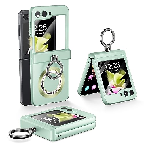 Hülle für Samsung Z Flip 5 Unterstützung magnetische drahtlose Aufladung Schutzhülle, kommt mit Fingerring Halter Etui, eingebauten vorderen Bildschirmschutz, fallfest und stoßfest, Grün Hülle für Samsung Z Flip 5 Unterstützung magnetische drahtlose Aufladung Schutzhülle, kommt mit Fingerring Halter Etui, eingebauten vorderen Bildschirmschutz, fallfest und stoßfest, Grün von BANOCEM