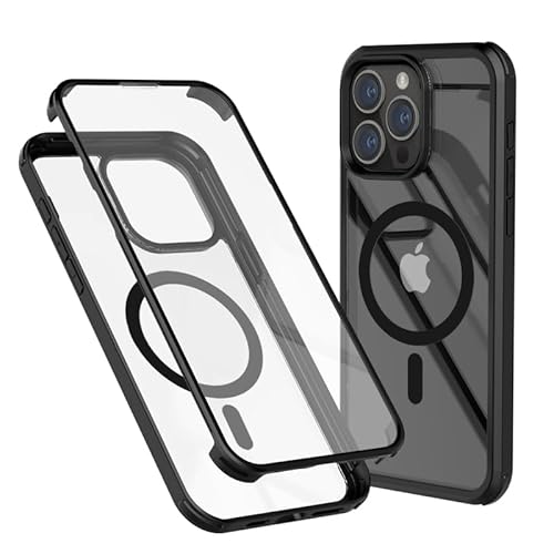 iPhone 15 Pro Hülle 6.1", unterstützt Magsafe Wireless Magnetic Charging, Silikon Military Grade Shockproof Etuis, Tempered Glass Front Screen, 360 Grad Schutzhülle, Schwarz von BANOCEM