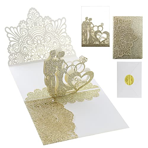 Hochzeitskarte 3D Pop Up Karte, Glückwunschkarte Hochzeit,Glitzer Roségold Hochzeitseinladung, Valentinstag Karte, Geschenkkarte als Glückwunsch Hochzeit von BANTI