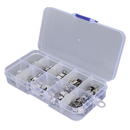BAOFUYA 100pcs Micro USB Typ B -Stecker Edelstahlgehäuse mit Gitterdesign Speicherbox, Mini Weiblicher Elektronischer Adapter für Verschiedene Digitale Produkte, Einfaches Tragen von BAOFUYA
