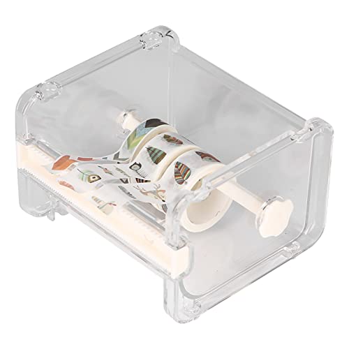Transparenter Klebebandspender, Schneller Betrieb, Platzeinsparung, 2 in 1 Design, PS und ABS -Material, Transparente Innere Bänder, 10,3 * 9,1 * 7, Cm, für das Amt mit Cutter (WHITE) von BAOFUYA