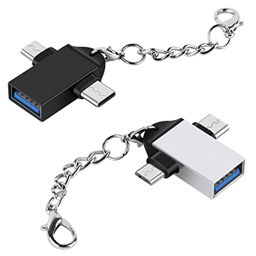 OTG-Adapter 2 in 1 Typ C Micro USB 3.0 OTG-Adapterkonverter mit Schlüsselanhänger USB C Konvertieren Anschluss für Samsung Galaxy Note 10 S9 S8 Note 9, Google Pixel (2PACK) von BAOHUASHUN