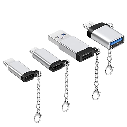 BAOHUASHUN SZBHSKJ USB C Adapter auf USB 3.0 [4 Stück] USB C Adapter auf Micro USB,USB Typ C Adapter,OTG USB Typ C Adapter tragbar mit Schlüssel,für Huawei Mate 20,Samsung Galaxy LG (Silber) von BAOHUASHUN