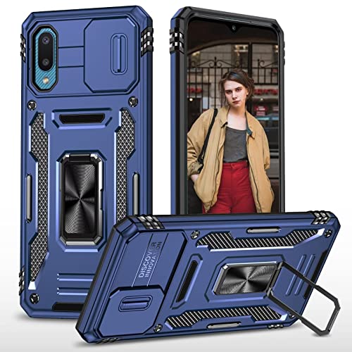 BAOJAY Hülle für Samsung Galaxy A02/M02,Militär Stoßfest Handyhülle mit Kamera Schiebeabdeckung Schutz,Magnetisch Ring Ständer,Doppelter Stoßfest Design Schutzhülle Case,Blau von BAOJAY