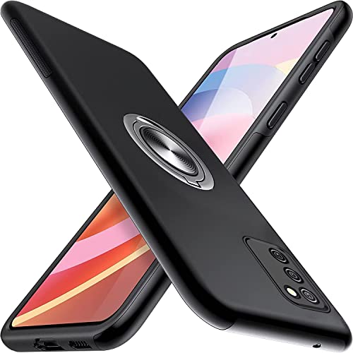 BAOJAY Hülle für Samsung Galaxy A02S,Matte Stoßfest Handyhülle mit Silicone Stoßstange & Magnetisch Ring Ständer,Multi-Layer Stoßfest Schutzhülle Design Case Cover,Schwarz von BAOJAY