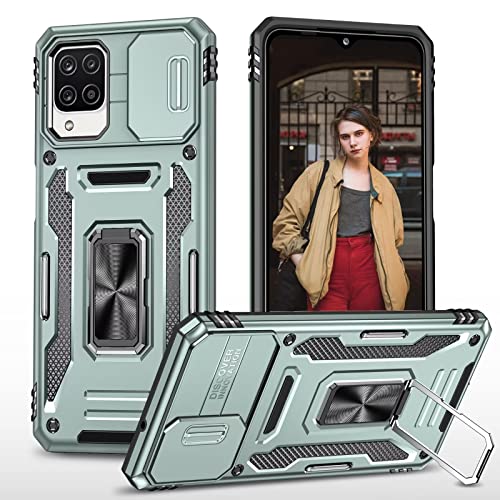 BAOJAY Hülle für Samsung Galaxy A22 4G,Militär Stoßfest Handyhülle mit Kamera Schiebeabdeckung Schutz,Magnetisch Ring Ständer,Doppelter Stoßfest Design Schutzhülle Case,Grün von BAOJAY