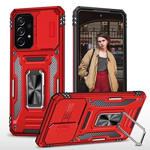 BAOJAY Hülle für Samsung Galaxy A52s/A52 4G/5G,Militär Stoßfest Handyhülle mit Kamera Schiebeabdeckung Schutz,Magnetisch Ring Ständer,Doppelter Stoßfest Design Schutzhülle Case,Rot von BAOJAY