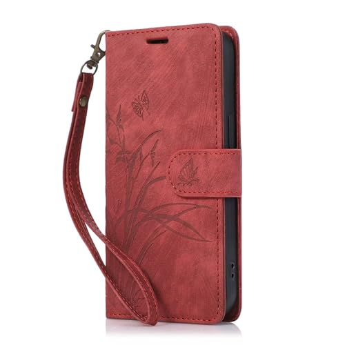 BAOJAY Lederhülle Kompatibel mit Samsung Galaxy A25 5G Hülle,Flip Lederhülle Tasche Case Magnet Kartenfach Schutzhülle für Samsung Galaxy A25 5G,Geschenk geeignet,Schmetterling-Rot von BAOJAY