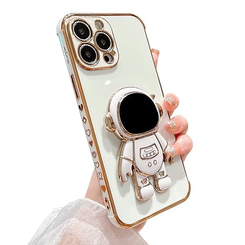 BAOJAY Schutzhülle für iPhone 12 Mini mit Astronauten-Ständer, Luxus-Beschichtung, galvanisiert, niedliches Herz-Seitenmuster, weiches Silikon, stoßfest, Standfunktion-Weiß von BAOJAY