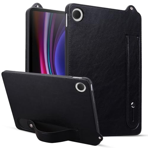 BAOPENB Multi-Viewing Stand Folio Case Cover Kompatibel mit Galaxy Tab A9 8,7 Zoll SM-X110/X115/X117, stoßfest, mit Ständer, Handschlaufe, Tablet-Hülle aus Leder, TPU(Black) von BAOPENB