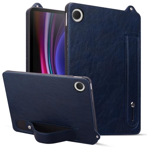 BAOPENB Multi-Viewing Stand Folio Case Cover Kompatibel mit Galaxy Tab A9 8,7 Zoll SM-X110/X115/X117, stoßfest, mit Ständer, Handschlaufe, Tablet-Hülle aus Leder, TPU(Blue) von BAOPENB