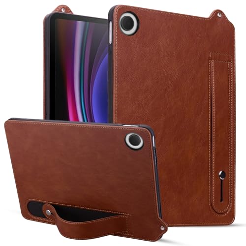 BAOPENB Multi-Viewing Stand Folio Case Cover Kompatibel mit Galaxy Tab A9 8,7 Zoll SM-X110/X115/X117, stoßfest, mit Ständer, Handschlaufe, Tablet-Hülle aus Leder, TPU(Brown) von BAOPENB