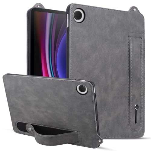 BAOPENB Multi-Viewing Stand Folio Case Cover Kompatibel mit Galaxy Tab A9 8,7 Zoll SM-X110/X115/X117, stoßfest, mit Ständer, Handschlaufe, Tablet-Hülle aus Leder, TPU(Gray) von BAOPENB