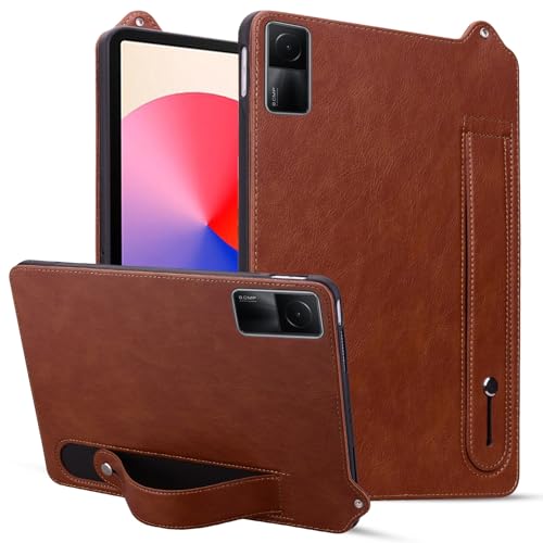BAOPENB Multi-Viewing Stand Folio Case Cover Kompatibel mit Xiaomi Redmi Pad SE 11", erschienen 2023, stoßfeste Tablet-Hülle mit Standfunktion und Handschlaufe, Leder-TPU-Tablet-Hülle(Brown) von BAOPENB