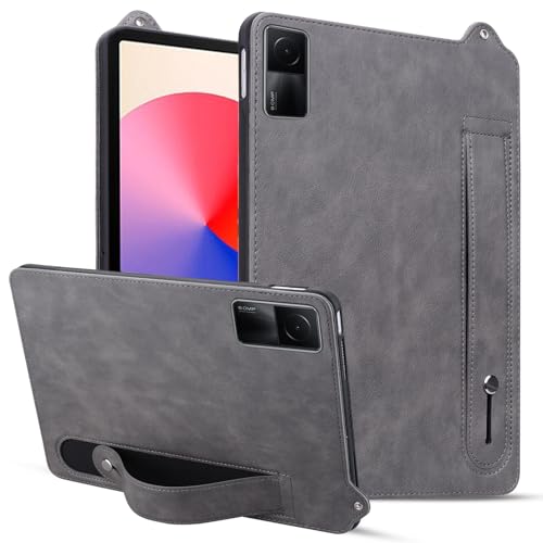 BAOPENB Multi-Viewing Stand Folio Case Cover Kompatibel mit Xiaomi Redmi Pad SE 11", erschienen 2023, stoßfeste Tablet-Hülle mit Standfunktion und Handschlaufe, Leder-TPU-Tablet-Hülle(Gray) von BAOPENB