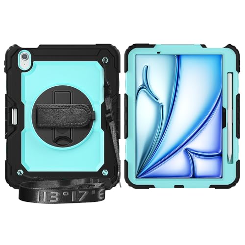 Multi-Viewing Stand Folio Case Cover Kompatibel mit iPad Air 11 Zoll (M3 2025 7./M2 2024 6.), robuste, stoßfeste TPU-Hülle, Schutzhülle mit Displayschutzfolie, 360-Grad-Drehständer + Handschlaufe + Sc von BAOPENB