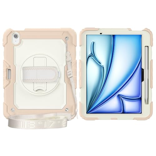 Multi-Viewing Stand Folio Case Cover Kompatibel mit iPad Air 11 Zoll (M3 2025 7./M2 2024 6.), robuste, stoßfeste TPU-Hülle, Schutzhülle mit Displayschutzfolie, 360-Grad-Drehständer + Handschlaufe + Sc von BAOPENB