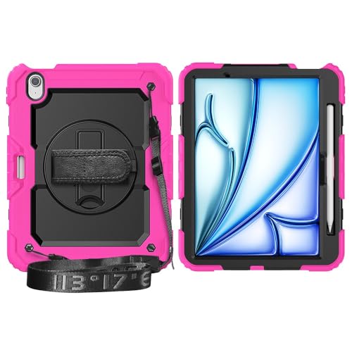 Multi-Viewing Stand Folio Case Cover Kompatibel mit iPad Air 11 Zoll (M3 2025 7./M2 2024 6.), robuste, stoßfeste TPU-Hülle, Schutzhülle mit Displayschutzfolie, 360-Grad-Drehständer + Handschlaufe + Sc von BAOPENB