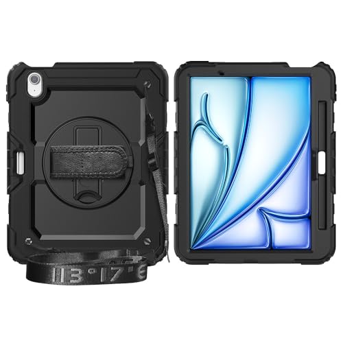 Multi-Viewing Stand Folio Case Cover Kompatibel mit iPad Air 11 Zoll (M3 2025 7./M2 2024 6.), robuste, stoßfeste TPU-Hülle, Schutzhülle mit Displayschutzfolie, 360-Grad-Drehständer + Handschlaufe + Sc von BAOPENB
