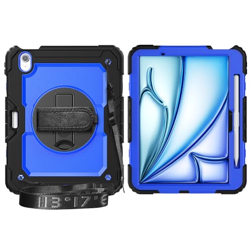 Multi-Viewing Stand Folio Case Cover Kompatibel mit iPad Air 11 Zoll (M3 2025 7./M2 2024 6.), robuste, stoßfeste TPU-Hülle, Schutzhülle mit Displayschutzfolie, 360-Grad-Drehständer + Handschlaufe + Sc von BAOPENB