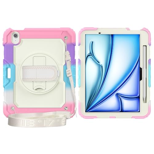 Multi-Viewing Stand Folio Case Cover Kompatibel mit iPad Air 11 Zoll (M3 2025 7./M2 2024 6.), robuste, stoßfeste TPU-Hülle, Schutzhülle mit Displayschutzfolie, 360-Grad-Drehständer + Handschlaufe + Sc von BAOPENB