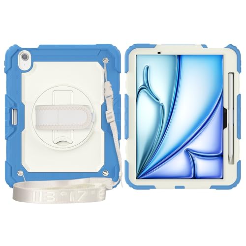 Multi-Viewing Stand Folio Case Cover Kompatibel mit iPad Air 11 Zoll (M3 2025 7./M2 2024 6.), robuste, stoßfeste TPU-Hülle, Schutzhülle mit Displayschutzfolie, 360-Grad-Drehständer + Handschlaufe + Sc von BAOPENB