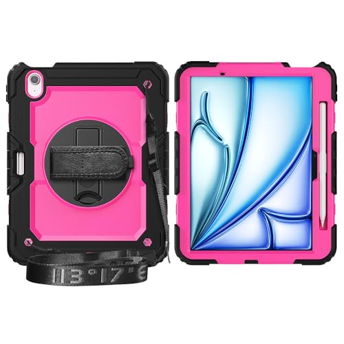 Multi-Viewing Stand Folio Case Cover Kompatibel mit iPad Air 11 Zoll (M3 2025 7./M2 2024 6.), robuste, stoßfeste TPU-Hülle, Schutzhülle mit Displayschutzfolie, 360-Grad-Drehständer + Handschlaufe + Sc von BAOPENB