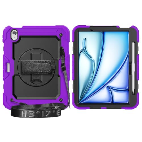 Multi-Viewing Stand Folio Case Cover Kompatibel mit iPad Air 11 Zoll (M3 2025 7./M2 2024 6.), robuste, stoßfeste TPU-Hülle, Schutzhülle mit Displayschutzfolie, 360-Grad-Drehständer + Handschlaufe + Sc von BAOPENB