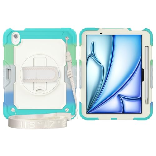 Multi-Viewing Stand Folio Case Cover Kompatibel mit iPad Air 11 Zoll (M3 2025 7./M2 2024 6.), robuste, stoßfeste TPU-Hülle, Schutzhülle mit Displayschutzfolie, 360-Grad-Drehständer + Handschlaufe + Sc von BAOPENB