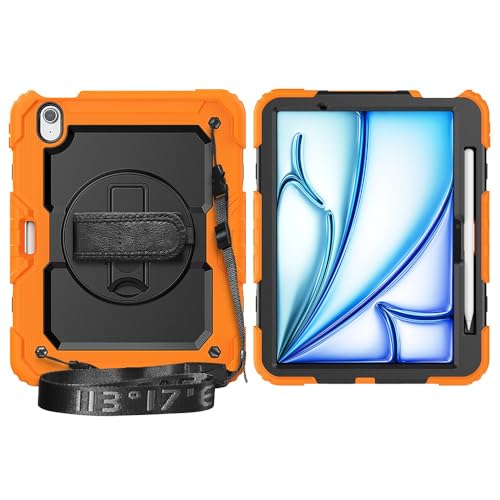 Multi-Viewing Stand Folio Case Cover Kompatibel mit iPad Air 11 Zoll (M3 2025 7./M2 2024 6.), robuste, stoßfeste TPU-Hülle, Schutzhülle mit Displayschutzfolie, 360-Grad-Drehständer + Handschlaufe + Sc von BAOPENB