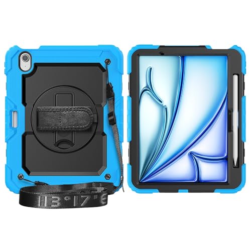 Multi-Viewing Stand Folio Case Cover Kompatibel mit iPad Air 11 Zoll (M3 2025 7./M2 2024 6.), robuste, stoßfeste TPU-Hülle, Schutzhülle mit Displayschutzfolie, 360-Grad-Drehständer + Handschlaufe + Sc von BAOPENB
