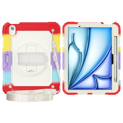 Multi-Viewing Stand Folio Case Cover Kompatibel mit iPad Air 11 Zoll (M3 2025 7./M2 2024 6.), robuste, stoßfeste TPU-Hülle, Schutzhülle mit Displayschutzfolie, 360-Grad-Drehständer + Handschlaufe + Sc von BAOPENB