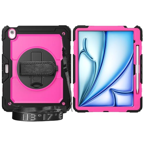 Multi-Viewing Stand Folio Case Cover Kompatibel mit iPad Air 13 Zoll (M3) 2025, robuste, stoßfeste TPU-Hülle, Schutzhülle mit Displayschutzfolie, 360-Grad-Drehständer + Handschlaufe + Schultergurt(Bla von BAOPENB